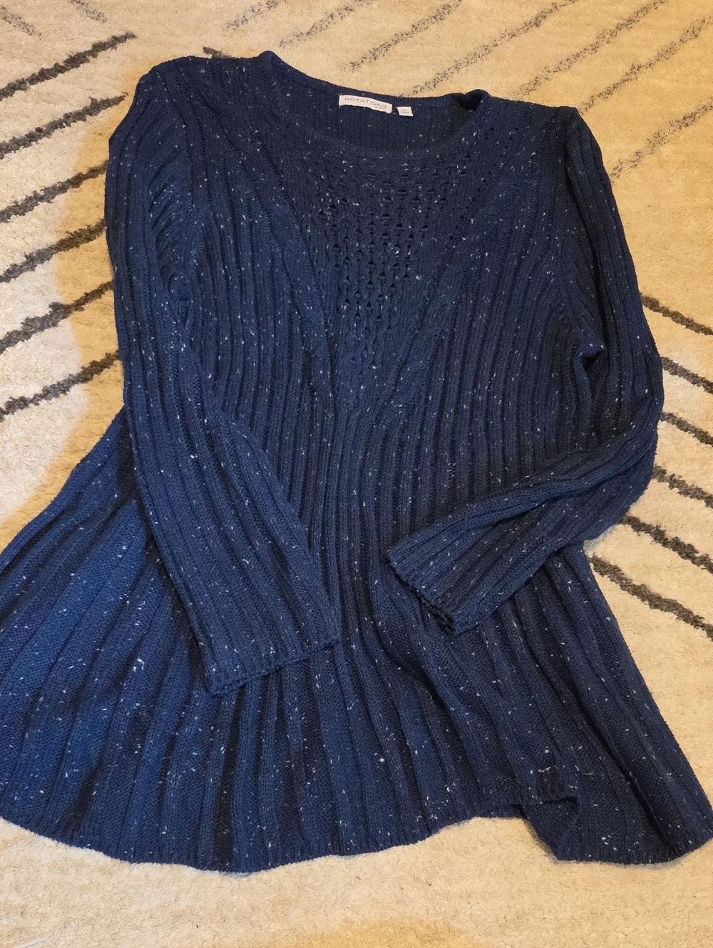 Notations Navy Speckled Ribbed Crewneck Sweater